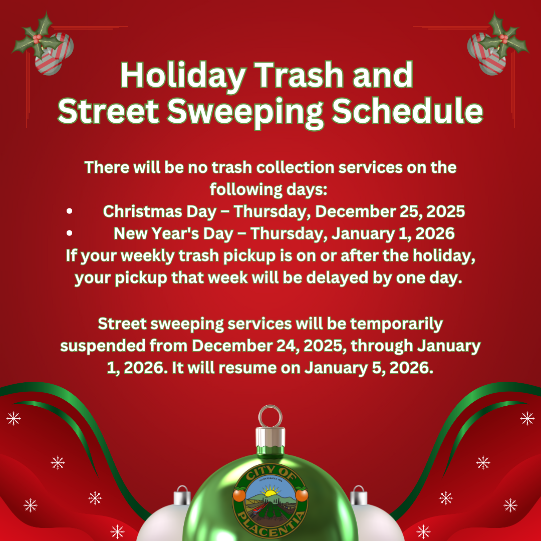 Holiday Trash and Street Sweeping Schedule Graphic